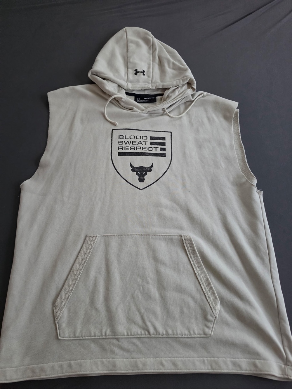 Under Armour Men’s Sleeveless Hoodie - Light Beige with Black Logo